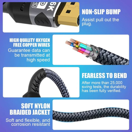 Кабель DisplayPort - DisplayPort v2.1 16K30Hz / 8K60Hz / 4K240Hz, 80Gps, 12 бит, папа-папа, 5 метров, черный