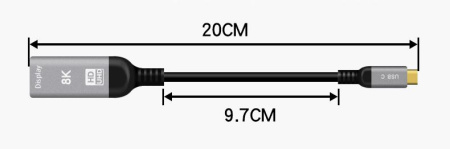 Адаптер-переходник USB 3.1 Type-C – HDMI – 8K 60Гц / 4K 120Гц, HDR, двойное экранирование, алюминий, длина 20 см