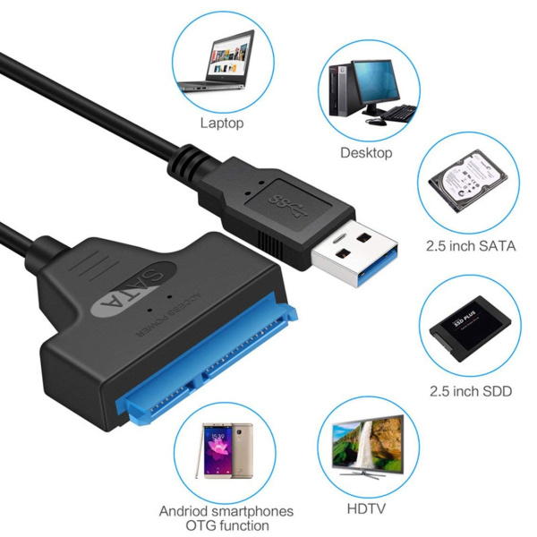Адаптер - переходник - кабель SATA - USB3.0 для жесткого диска SSD/HDD 2.5″, ver.02, черный Адаптер - переходник - кабель SATA - USB3.0 для жесткого диска SSD/HDD 2.5″, ver.02, черный