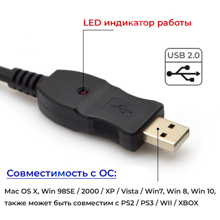 Цифровой кабель USB2.0 - XLR для микрофона с звуковой картой, 3 метра, черный