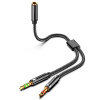 Кабель - соединитель jack 3.5mm (AUX) и jack 3.5mm (MIC) на jack 3.5mm (AUX+MIC), папа-мама, 1 метр, черный