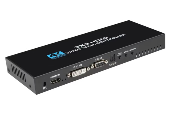 Контроллер видеостены HDMI 4K UltraHD 3x3 до 9 экранов, RS232, SPDIF/Toslink, пульт ДУ Контроллер видеостены HDMI 4K UltraHD 3x3 до 9 экранов, RS232, SPDIF/Toslink, пульт ДУ