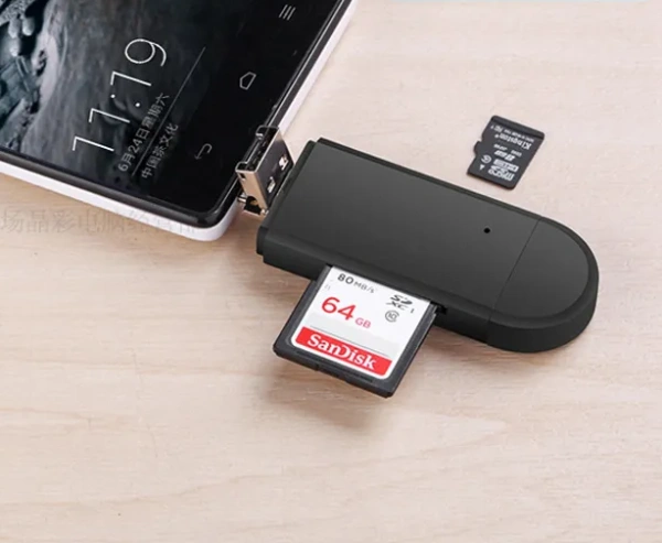 Картридер TF/SD - адаптер для карт памяти - USB Type-C - MicroUSB - USB2.0, черный Картридер TF/SD - адаптер для карт памяти - USB Type-C - MicroUSB - USB2.0, черный