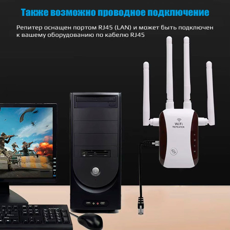 Адаптер - репитер, повторитель, усилитель Wi-Fi сигнала ver.03, до 300 Мбит/с, 4 антенны, белый