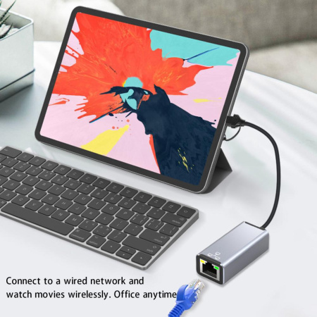 Адаптер - переходник USB Type-C / USB Type-A - RJ45 (LAN) до 100 Мбит/с, серый