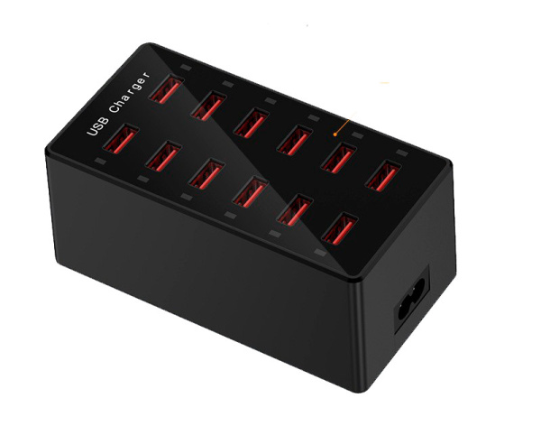 Зарядная станция на 12 USB портов mod. 1012P, 5V1-2.4A, ABS-пластик, черный