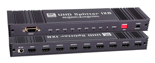 Сплиттер - разветвитель 1×8 HDMI v2.1 – 8K 60Гц / 4K 120Гц, 48 Гбит/с, HDCP 2.3, HDR, VRR, алюминий
