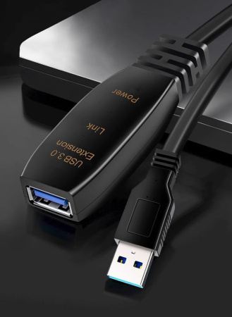 Кабель с усилителем-репитером USB3.0, папа-мама, 5 метров, черный