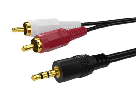 Кабель 2x RCA - jack 3.5mm (AUX), папа-папа, 0,5 метра, черный
