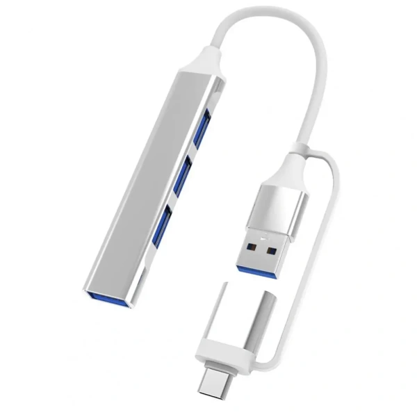 Адаптер - хаб USB3.1 Type-C/USB3.0 Type-A на USB3.0 - 3x USB2.0, серебро Адаптер - хаб USB3.1 Type-C/USB3.0 Type-A на USB3.0 - 3x USB2.0, серебро