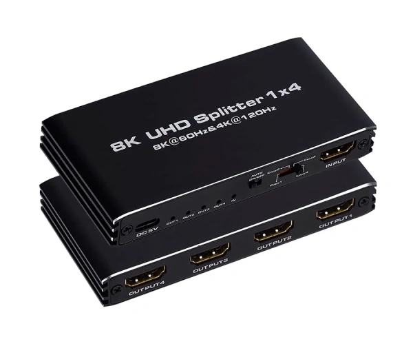 Cплиттер - разветвитель 1×4 HDMI UltraHD 8K 60Гц / 4K 120Гц, до 48 Гбит/c, поддержка HDCP2.3 и Dolby Vision, черный Cплиттер - разветвитель 1×4 HDMI UltraHD 8K 60Гц / 4K 120Гц, до 48 Гбит/c, поддержка HDCP2.3 и Dolby Vision, черный