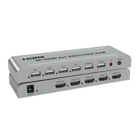 Адаптер - 4-х портовый KVM-переключатель 4K HDMI USB, серебро