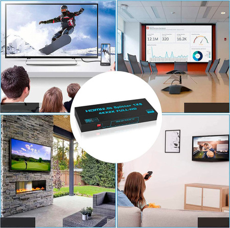 Cплиттер - разветвитель 1×8 HDMI 2.0b PRO UltraHD 4K 60Гц, 18.5 Гбит/c, поддержка HDCP2.2, HDR, EDID, 600MHz, черный