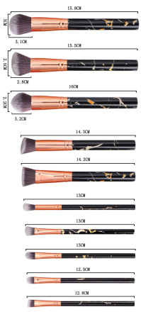 Профессиональный набор косметических кистей для дневного и вечернего макияжа (кисть для бровей, для теней, для контуринга, бочонок), 10 штук, темный