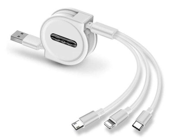 Универсальный зарядный кабель 3-в-1 USB Type-C - Lightning - MicroUSB с боксом для скрутки, 2А, 1 метр, белый Универсальный зарядный кабель 3-в-1 USB Type-C - Lightning - MicroUSB с боксом для скрутки, 2А, 1 метр, белый