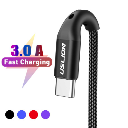 Зарядный USB дата кабель USLION Type-C для быстрой зарядки, 3.0A, 1м, черный