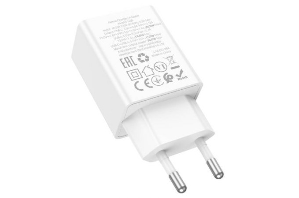 Зарядное устройство сетевое - блок питания HOCO N69, USB Type-C PD20W + USB QC3.0, белый Зарядное устройство сетевое - блок питания HOCO N69, USB Type-C PD20W + USB QC3.0, белый
