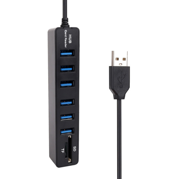 Хаб - концентратор USB2.0 - 6х USB2.0, вертикальный, черный