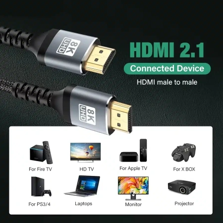Кабель HDMI v2.1 Premium PRO UltraHD 8K 60Гц / 4K 120Гц, поддержка HDR, ARC, 48 Гбит/с, в оплетке, 1,8 метра