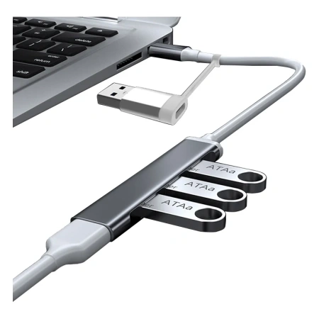 Адаптер - хаб USB3.0 Type-A/USB3.1 Type-C на USB3.0 - 3x USB2.0, серый