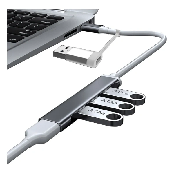 Адаптер - хаб USB3.0 Type-A/USB3.1 Type-C на USB3.0 - 3x USB2.0, серый Адаптер - хаб USB3.0 Type-A/USB3.1 Type-C на USB3.0 - 3x USB2.0, серый