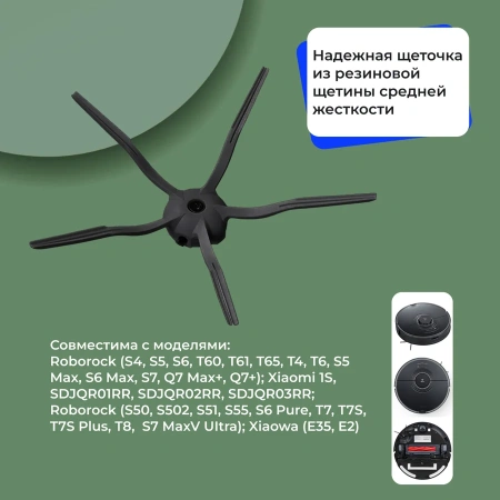 Боковая щетка на 5 лучей для робота-пылесоса Xiaomi Mi Robot Vacuum Cleaner (SDJQR02RR), черная