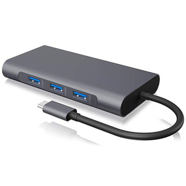 Адаптер - переходник - хаб 8in1 USB3.1 Type-C на HDMI - VGA - 3x USB3.0 - RJ45 (LAN) до 1000 Мбит/с - jack 3.5mm (AUX) - картридер SD, серый Адаптер - переходник - хаб 8in1 USB3.1 Type-C на HDMI - VGA - 3x USB3.0 - RJ45 (LAN) до 1000 Мбит/с - jack 3.5mm (AUX) - картридер SD, серый