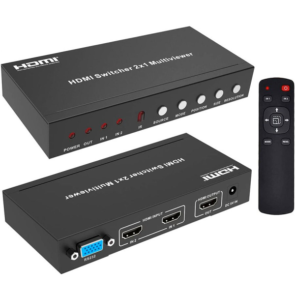 Свитч - делитель экрана HDMI 2х1, RS232, 1080p 60Hz