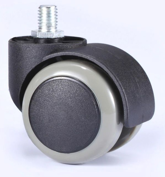 Мебельное прорезиненное колесо для кресла - полиуретановый ролик для офисного стула на резьбе M10 (10*15 мм), серый