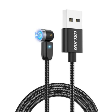 Поворотный зарядный магнитный USB кабель USLION, 1м, черный