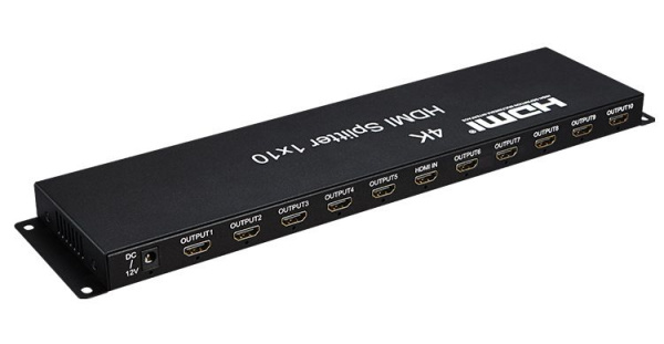 Адаптер - разветвитель - сплиттер HDMI 1x10, UltraHD 4К, RS232, EDID, программируемый, с креплением, черный Адаптер - разветвитель - сплиттер HDMI 1x10, UltraHD 4К, RS232, EDID, программируемый, с креплением, черный