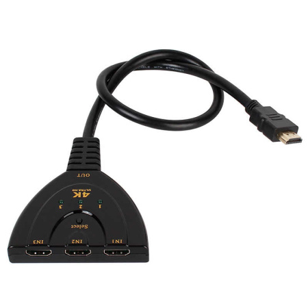 Адаптер - переключатель - свитч 3×1 HDMI, UltraHD 4K 3D, с HDMI кабелем, пассивный, черный