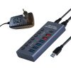 Хаб - концентратор USB3.0 / USB-C 7 портов mod. 985D-7, до 5 Гбит/с, активный 12V3A с кнопками, быстрая зарядка, алюминиевый корпус