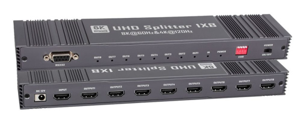 Сплиттер - разветвитель 1×8 HDMI v2.1 – 8K 60Гц / 4K 120Гц, 48 Гбит/с, HDCP 2.3, HDR, VRR, алюминий