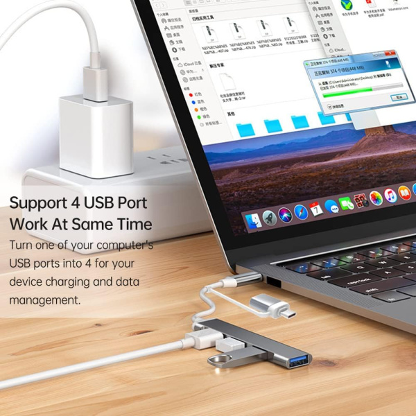 Адаптер - хаб USB3.1 Type-C/USB3.0 Type-A на USB3.0 - 3x USB2.0, серый Адаптер - хаб USB3.1 Type-C/USB3.0 Type-A на USB3.0 - 3x USB2.0, серый