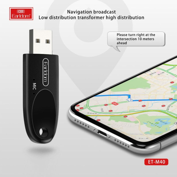 Адаптер с микрофоном для магнитолы автомобиля и смартфона - аудиоресивер USB Bluetooth v5.0 ET-M40, Hands-Free, черный Адаптер с микрофоном для магнитолы автомобиля и смартфона - аудиоресивер USB Bluetooth v5.0 ET-M40, Hands-Free, черный