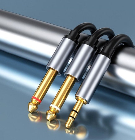 Кабель jack 3.5mm (AUX) - 2х jack 6.35mm моно PRO для микшера, 1 метр, черный