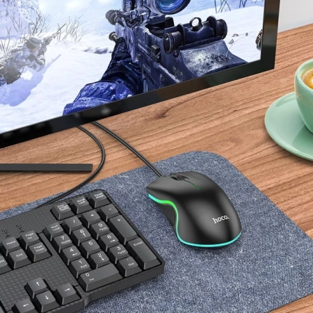 Мышь игровая проводная HOCO GM19, RGB подсветка, 1000dpi,  2кн. 1кол., черный