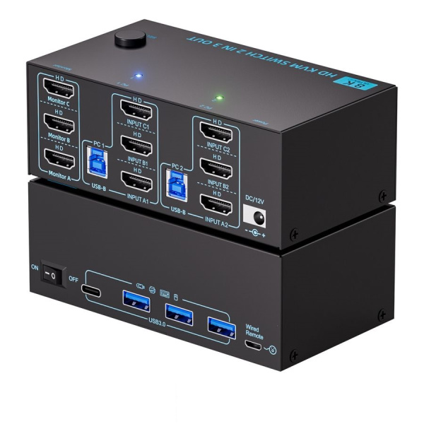 Адаптер – KVM-переключатель 2x3 HDMI 2.1 – 8K 60Гц / 4K 120Гц, USB3.0 / USB-C, черный