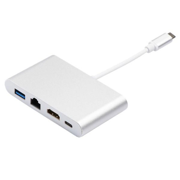 Адаптер - переходник - хаб 4in1 USB3.1 Type-C на HDMI - USB3.0 - USB3.1 Type-C - RJ45 (LAN) до 100 Мбит/с, серебро Адаптер - переходник - хаб 4in1 USB3.1 Type-C на HDMI - USB3.0 - USB3.1 Type-C - RJ45 (LAN) до 100 Мбит/с, серебро