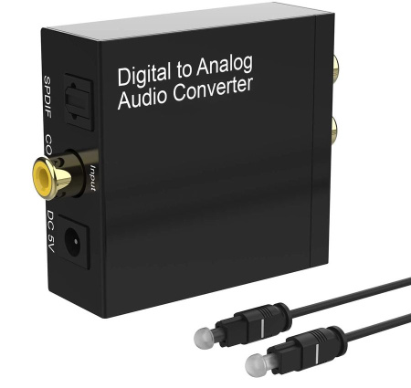 Адаптер - переходник, аудио-преобразователь с оптики (Toslink/SPDIF) на jack 3.5mm (AUX) и RCA, черный