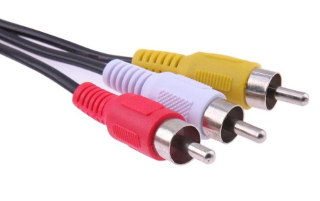 Кабель 3x RCA (AV) - jack 3.5mm (AUX) 15мм, папа-папа, 1 метр, черный