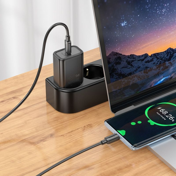 Зарядное устройство сетевое - блок питания HOCO N62, USB Type-C PD30W, черный Зарядное устройство сетевое - блок питания HOCO N62, USB Type-C PD30W, черный