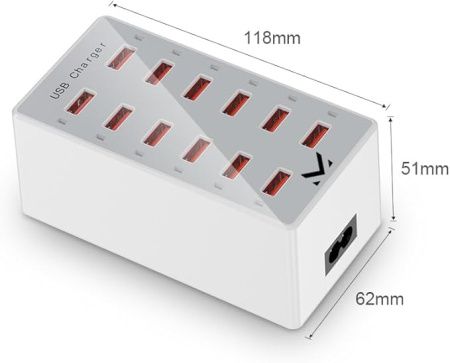 Зарядная станция на 12 USB портов mod. 1012P, 5V1-2.4A, ABS-пластик, белый