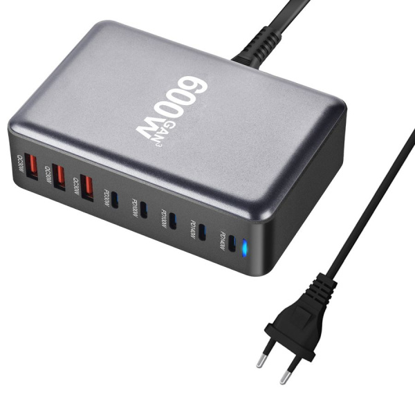 Настольное зарядное устройство - зарядная станция на 8 портов 600W USB-C / USB mod. 1006P200WB, быстрая зарядка, пластик Настольное зарядное устройство - зарядная станция на 8 портов 600W USB-C / USB mod. 1006P200WB, быстрая зарядка, пластик