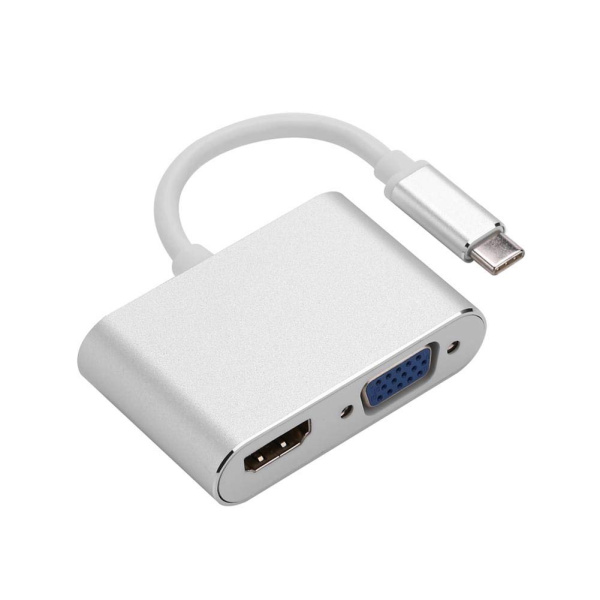Адаптер - переходник USB3.1 Type-C - HDMI - VGA, серебро Адаптер - переходник USB3.1 Type-C - HDMI - VGA, серебро