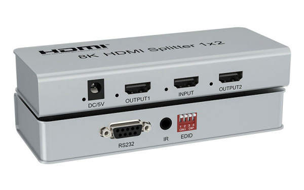 Cплиттер - разветвитель 1×2 HDMI UltraHD 8K 60Гц / 4K 120Гц, до 40 Гбит/c, поддержка HDCP2.3 / EDID / RS232