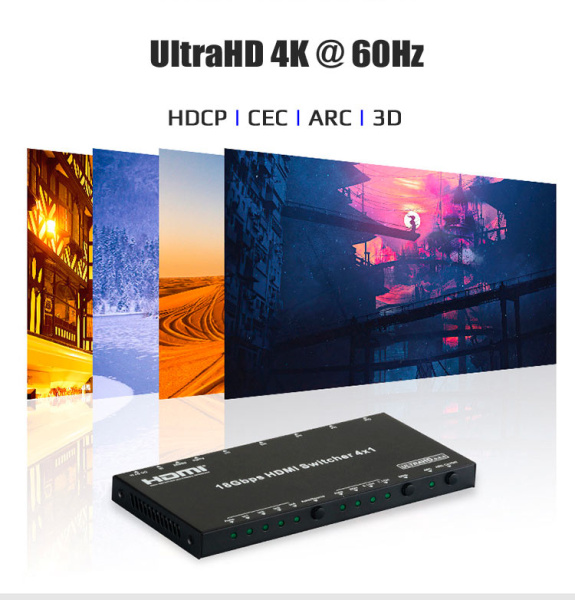 Переключатель - свитч HDMI 4х1, RS232, Jack 3,5mm, SPDIF, UHD 4K 60Hz