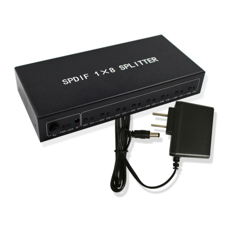 Цифровой аудио разветвитель - сплиттер 1x8 оптический (Toslink/SPDIF), активный, черный