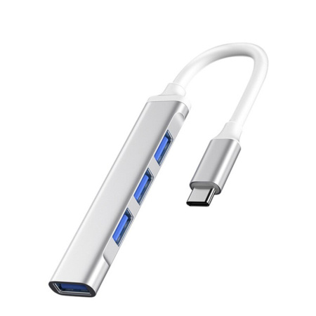 Хаб - концентратор  USB3.1 Type-C - 1х USB3.0 + 3х USB2.0, ультра-тонкий, серебро